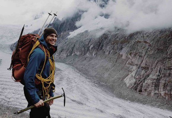 Dangerous Ice Climbing . New Variation in Swiss Alps